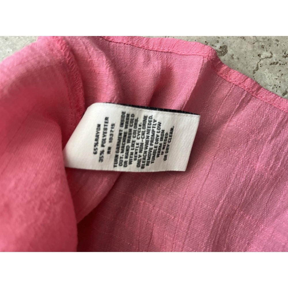 Nanette Lepore Sz. Large Pink Ruffle Sleeve Smocked Neckline Blouse Flowy BOHO - Picture 6 of 6